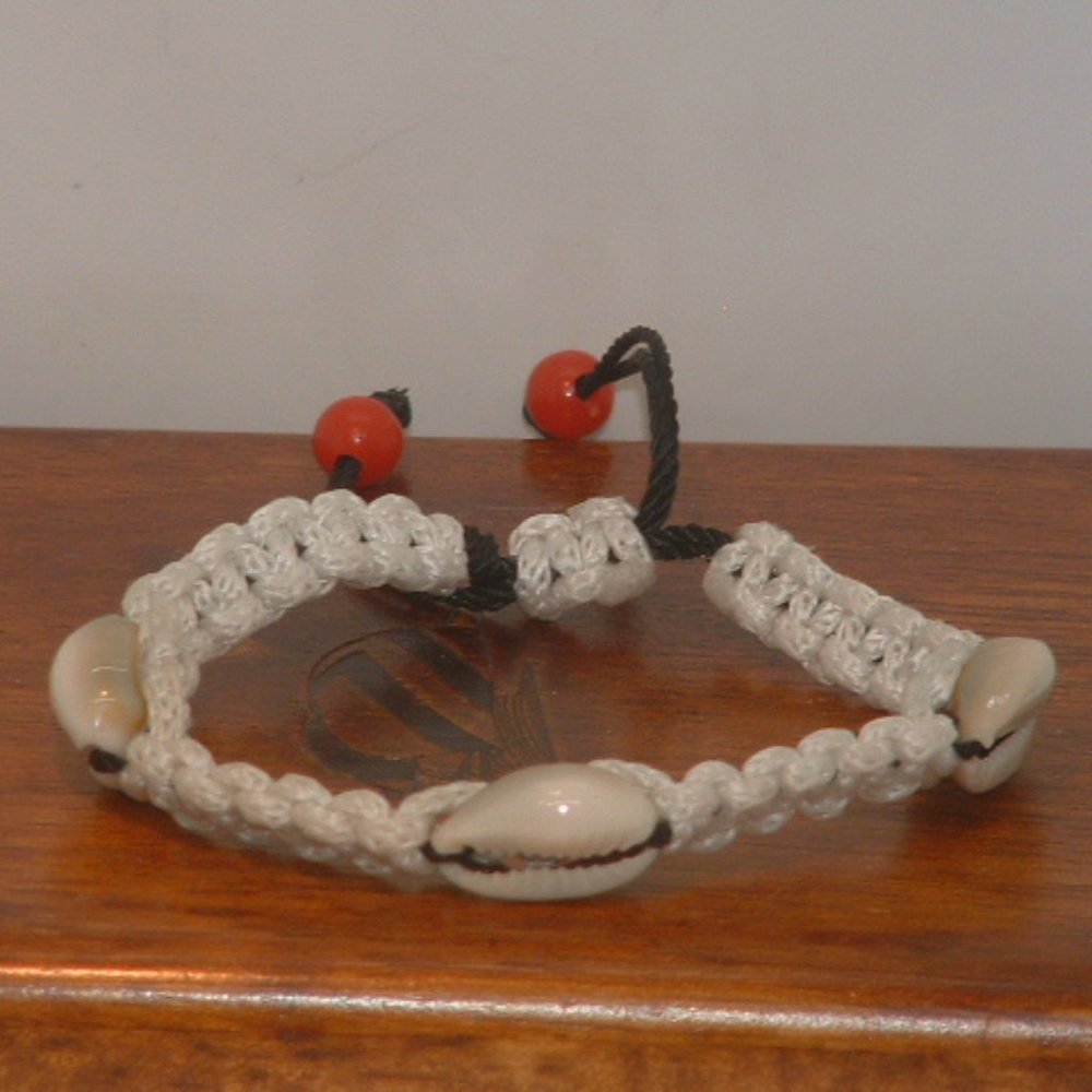 New White Shoelace Cowrie Shell Bracelet